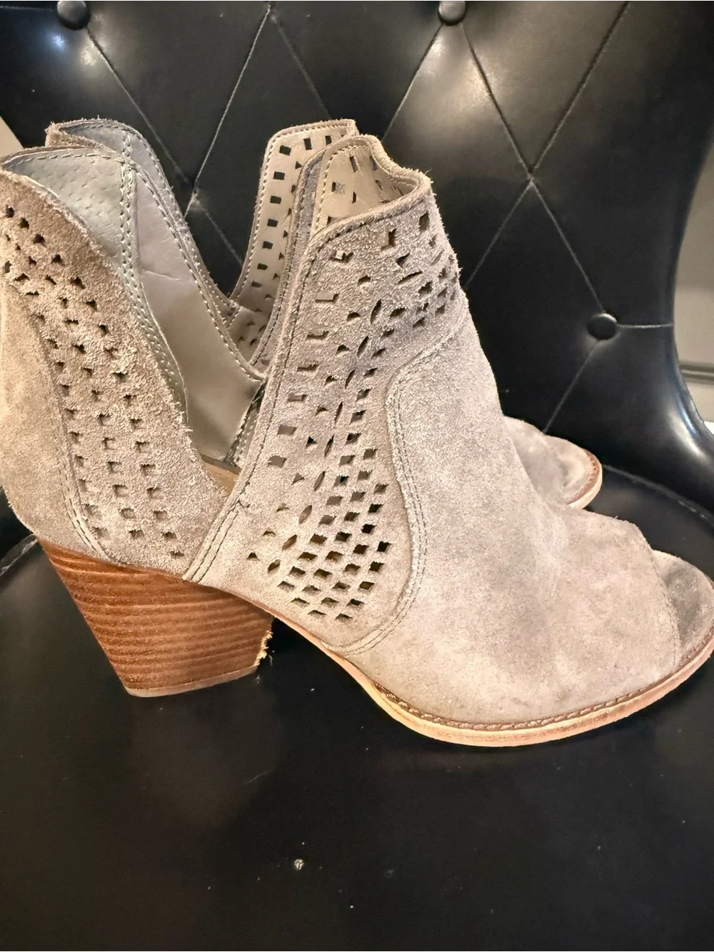 Gianni Bini Women's Taupe Suede Cutout Peep-Toe Ankle Booties